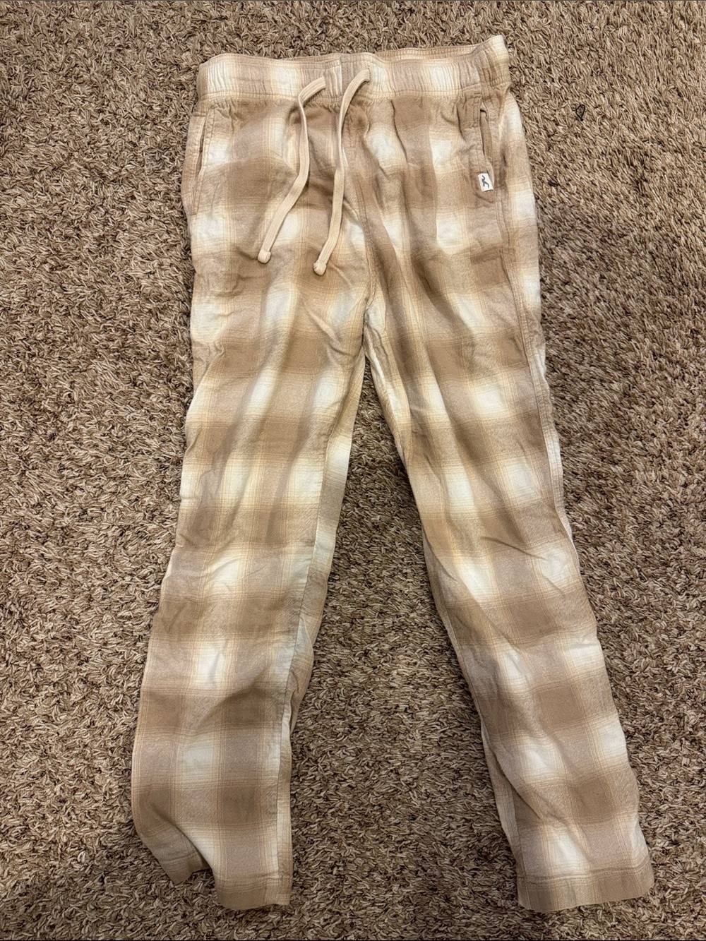 Men's Beige Plaid Drawstring Pants Hollister